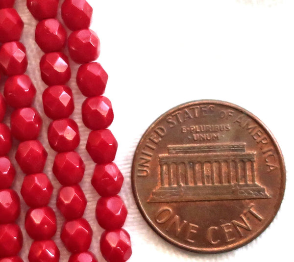 Lot of 50 4mm Czech glass beads - opaque dark blood red beads - faceted - round - firepolished glass beads C4950 - Glorious Glass Beads