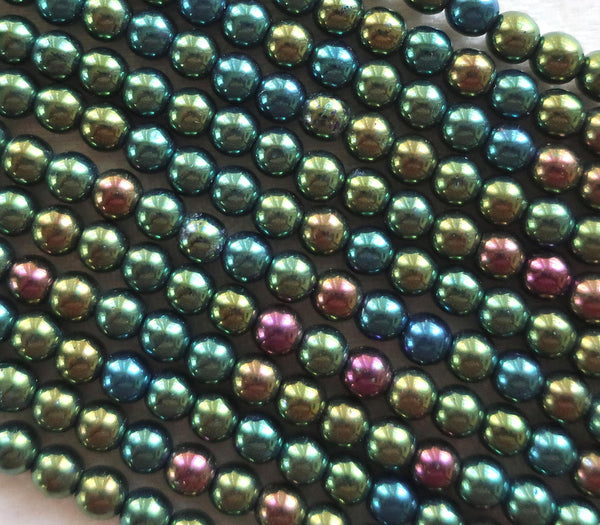 Lot o 100 4mm Green Iris Czech glass druks, smooth round druk beads C3701