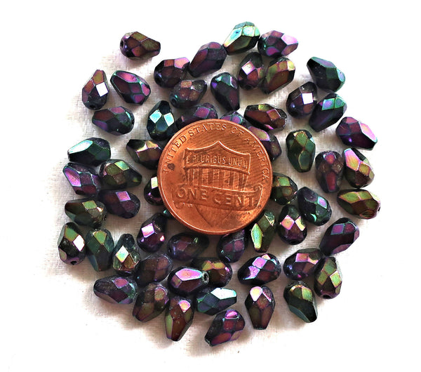 Lot of 25 7 x 5mm Brown Iris teardrop Czech glass beads, faceted firepolished tear drops C7701 - Glorious Glass Beads