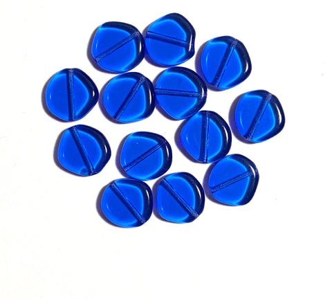 Ten 15mm Czech glass asymmetrical coin or disc beads - sapphire blue beads - C0084