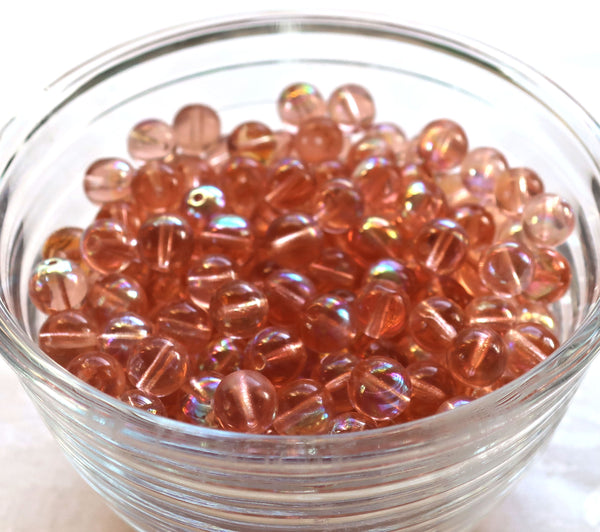 Lot of 25 8mm Chech glass druks, smooth round pink AB druk beads, C3425 - Glorious Glass Beads