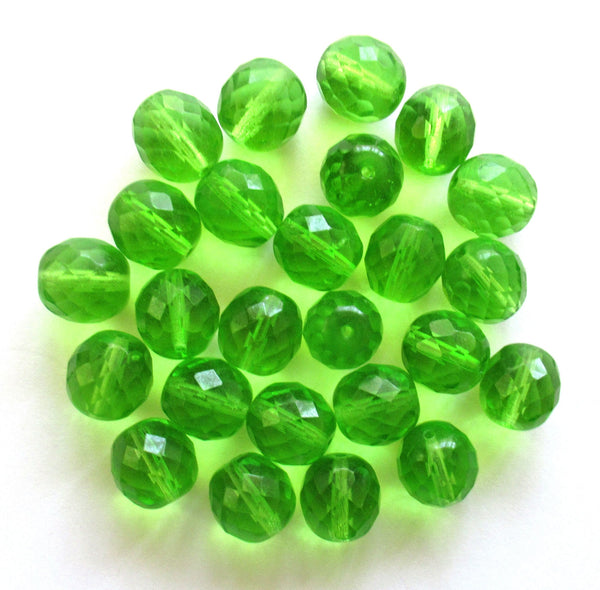 Ten Czech glass fire polished faceted round beads - 12mm peridot green beads C0018