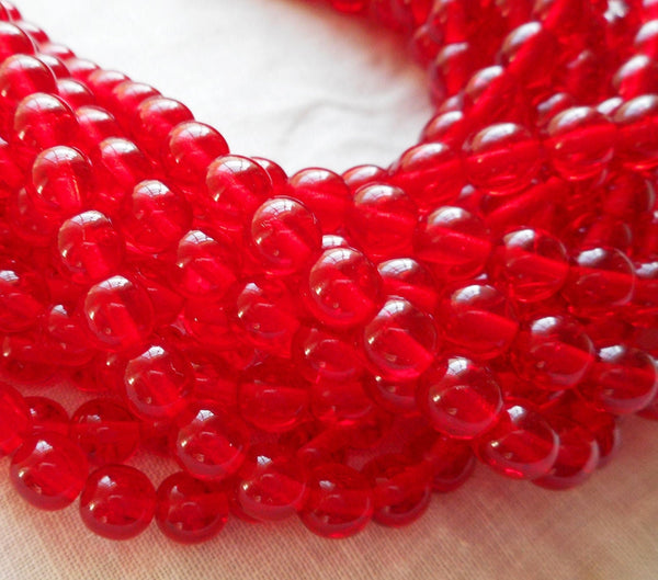 Lot of 50 6mm Czech glass druks, Siam Ruby Red smooth round druk beads C0008
