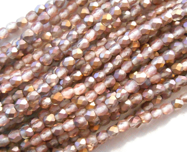 50 4mm Matte Apollo Gold Czech glass beads, firepolished, faceted round beads, C5550