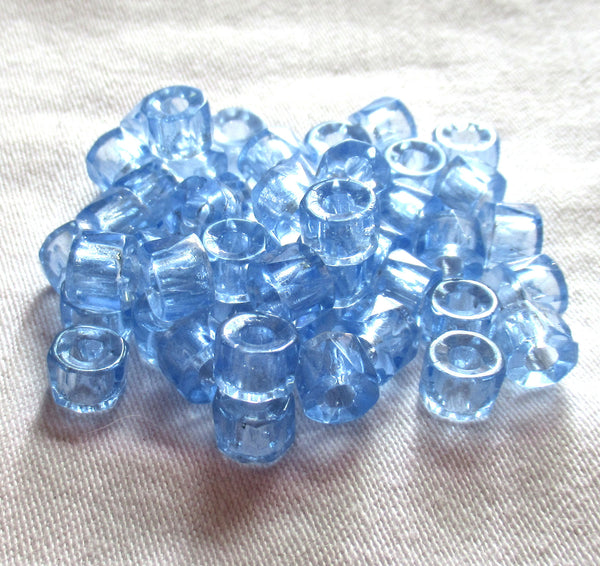 Lot of 25 9mm Czech faceted glass pony or roller beads - transparent light sapphire blue large hole crow beads