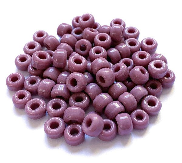 Twenty-five 9mm Czech glass pony, crow, roller beads - opaque purple lilac lavender large hole beads - C0062