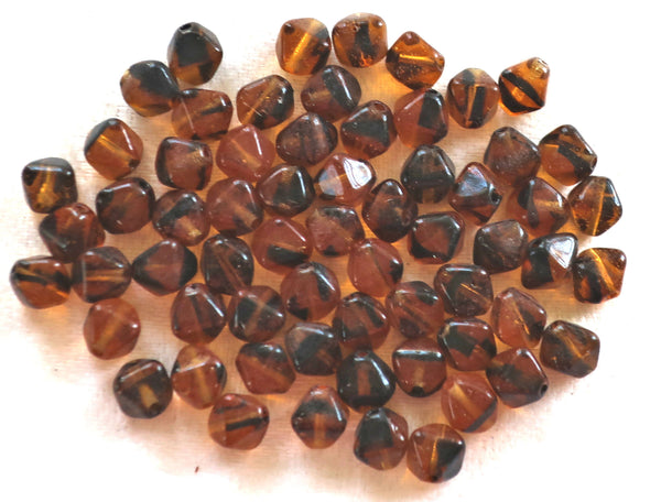 50 6mm Tortoiseshell Brown bicones, pressed Czech glass bicone beads, C6750 - Glorious Glass Beads