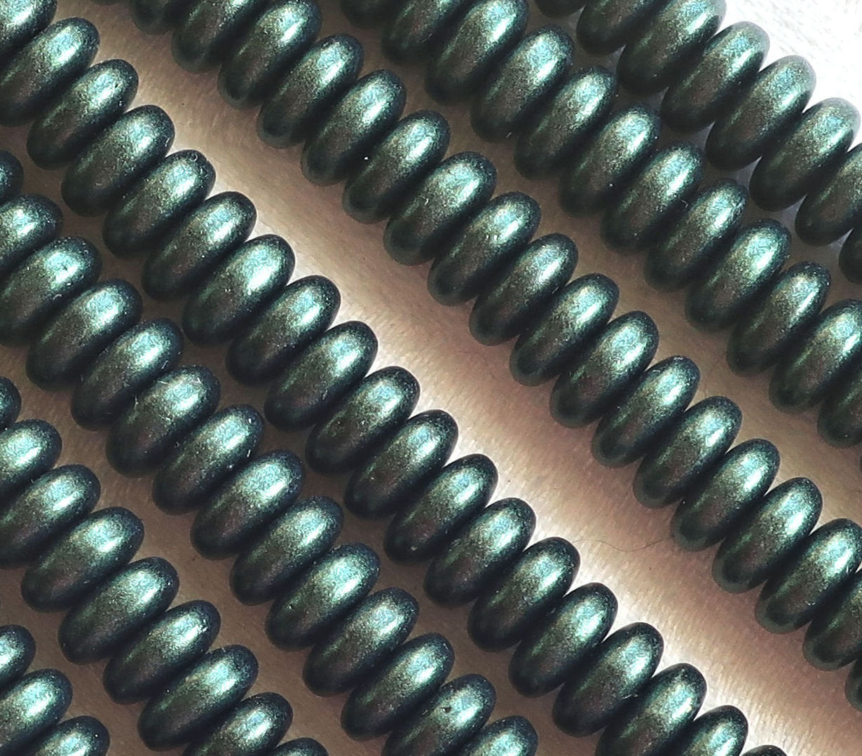 Lot of 50 6mm Czech glass rondelle beads, matte metallic dark forrest green suede flat spacers or rondelles C5701 - Glorious Glass Beads