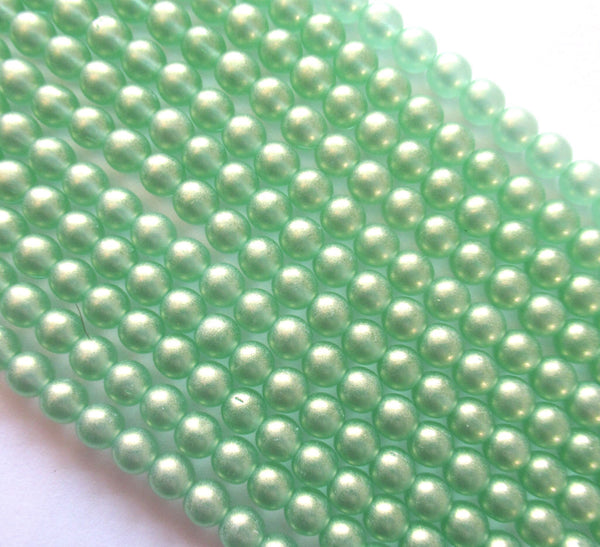 50 6mm Czech glass druk beads - Sueded Gold peridot Green smooth round druks - C0056