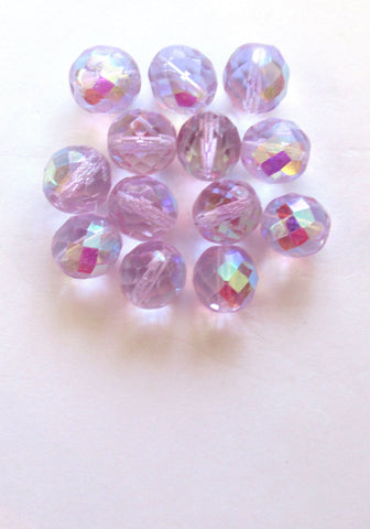 Ten large 12mm Czech glass fire polished faceted round beads - alexandrite, lilac, lavender AB beads C0089