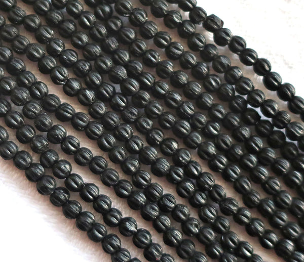 Lot of 100 3mm Jet Black melon beads, Czech pressed glass spacer beads C21101 - Glorious Glass Beads