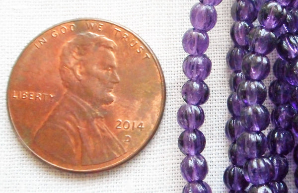 Lot of 100 3mm Transparent Tanzanite, Amethyst, violet melon beads, pressed purple glass Czech beads, C16101 - Glorious Glass Beads