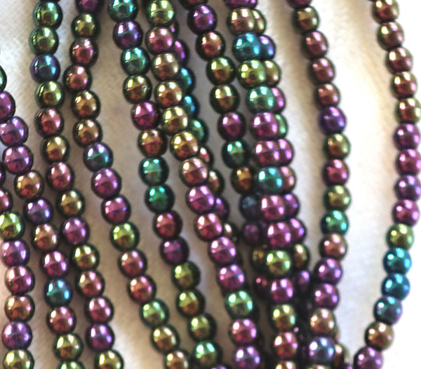 Lot of 100 3mm purple iris Czech glass druks, smooth round druk beads C2401 - Glorious Glass Beads
