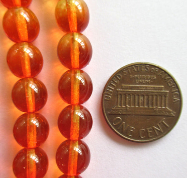 25 8mm Czech glass druks - hyacinth orange & amber or fire opal smooth round druk beads C0083