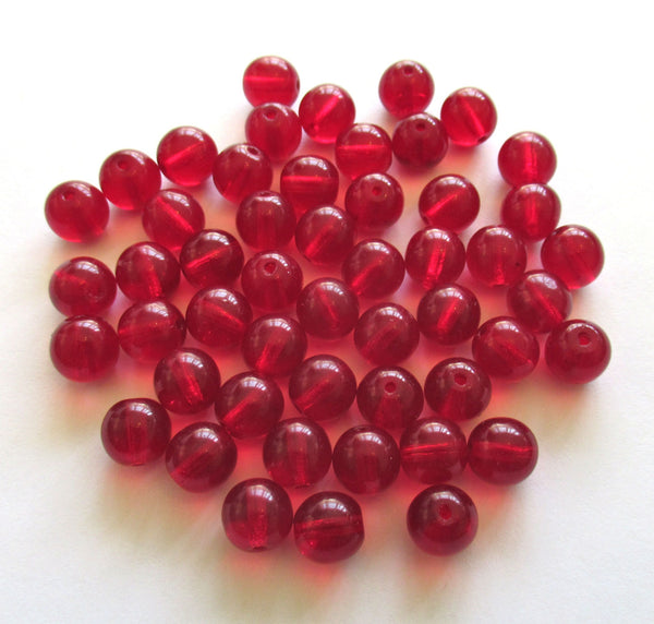 25 8mm Czech glass beads - light garnet red smooth round druk beads - C0082