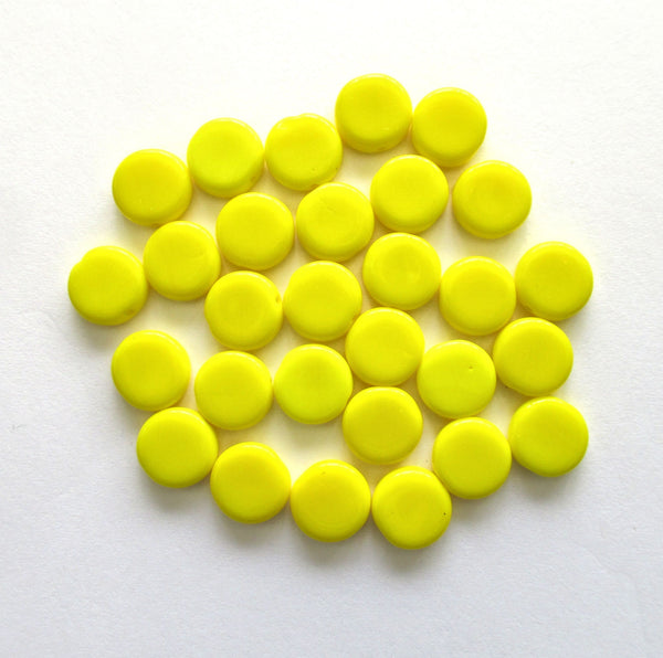 15 Czech glass coin beads - 10mm opaque bright yellow disc beads C0096
