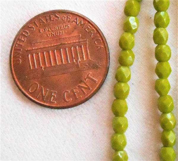 Lot of 50 3mm Opaque Olive Green Czech glass beads, firepolished, faceted round beads, C0026