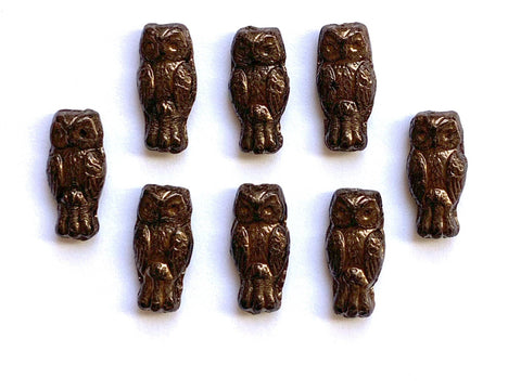 10 Czech glass owl beads - top drilled 7 x 15mm dark bronze metallic pressed glass beads C0034