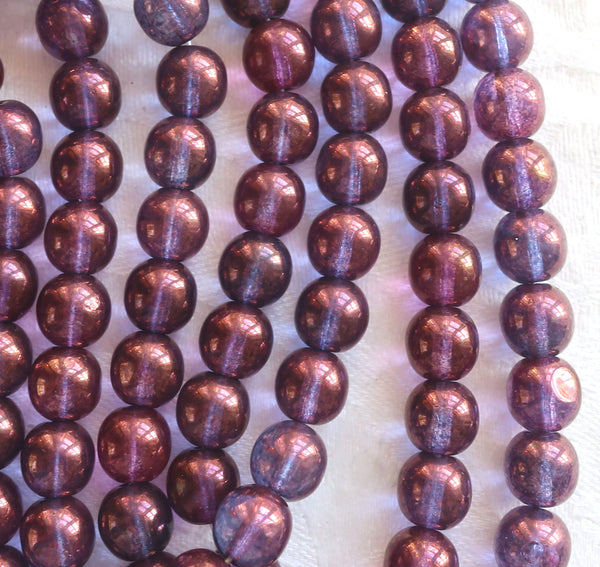 Lot of 25 8mm Czech glass druks, Lumi Amethyst / Purple smooth round druk beads C5525
