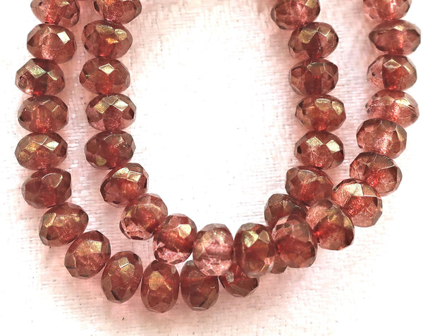 Lot of 30 small pink luster puffy rondelle beads, 3mm x 5mm faceted Czech glass rondelles 91101 - Glorious Glass Beads
