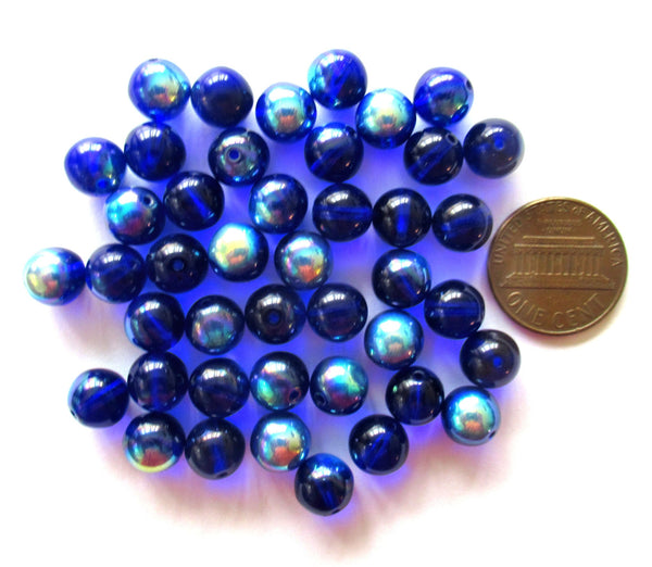 Lot of 25 8mm Czech glass druks - cobalt blue ab smooth round druk beads C0053