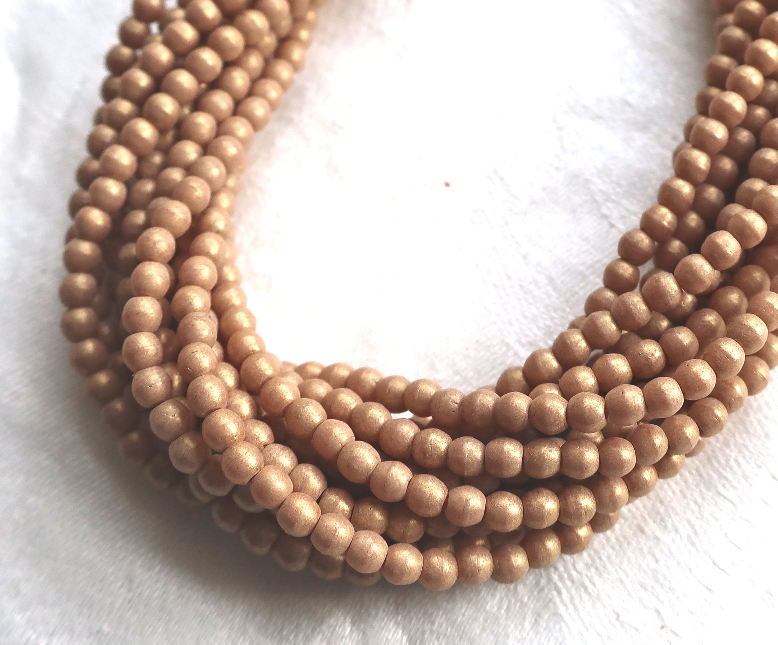 Lot of 50 6mm Czech glass druks, opaque beige, light brown, Pacifica Macadamia smooth round druk beads C7750 - Glorious Glass Beads