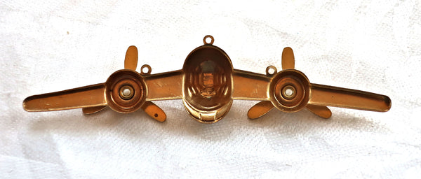 1 large aeroplane, airplane, raw brass stamping, stylized 1950s retro plane, ornament, pendant, component 3.75" x .75" mm, USA made 61101 - Glorious Glass Beads