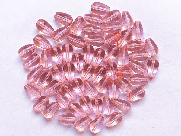 Lot of 25 10 x 6mm Czech glass rosaline pink teardrop beads - center drilled smooth drop beads C0053