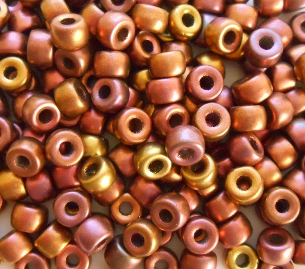 50 6mm Czech Multi melallic copper pony roller beads, large hole metallic glass crow beads, C8750