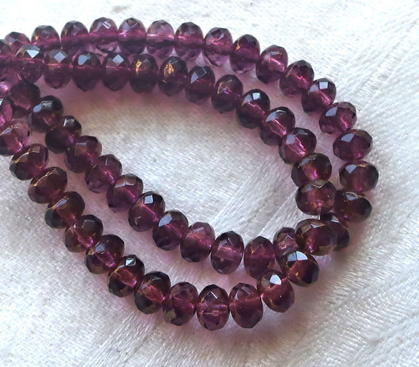 30 small, puffy rondelle beads, purple, amethyst golden luster 3mm x 5mm faceted Czech glass rondelles 53101 - Glorious Glass Beads