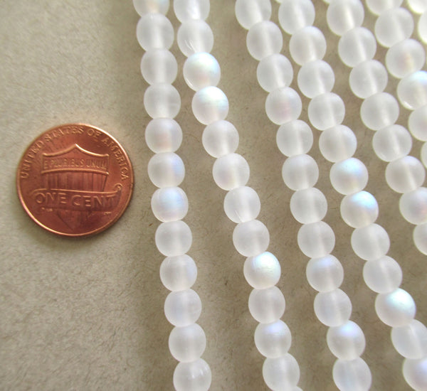 Fifty 6mm Czech glass druks - matte crystal AB / frosted white AB smooth round druk beads C0006