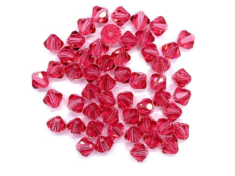 Lot of 24 6mm Indian pink Czech Preciosa Crystal bicone beads - faceted glass bicones C0079