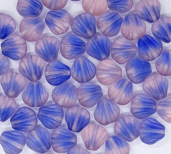 Twenty Czech glass seashell, fan or clam beads - 8mm matte blue and pink mix shell beads - C0058