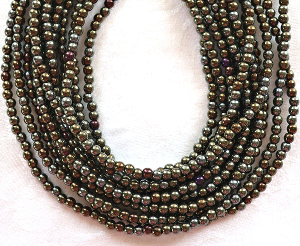 Lot of 100 3mm brown iris Czech glass druks, smooth round druk beads C8401