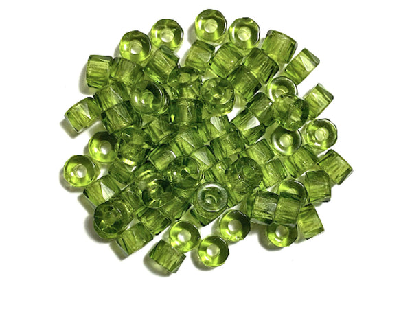 Lot of 25 9mm Czech glass faceted pony or roller beads - olivine olive green - large hole glass crow beads C0931