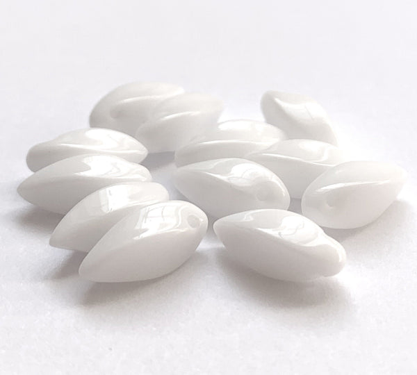 20 Czech glass twisted teardrop, petal or dagger beads - top drilled 6 x 12mm opaque white pressed glass beads C0201