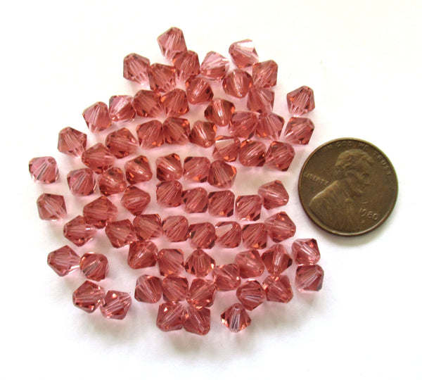 Lot of 24 6mm French rose pink Czech Preciosa Crystal bicone beads - faceted glass bicones C0641