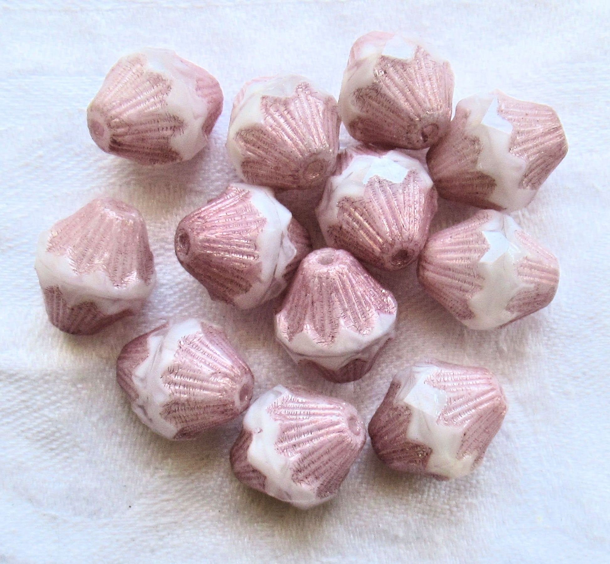 Lot of five 13mm Czech glass bicones - large opaque pink and white pink - chunky, faceted bicone beads, C5901 - Glorious Glass Beads