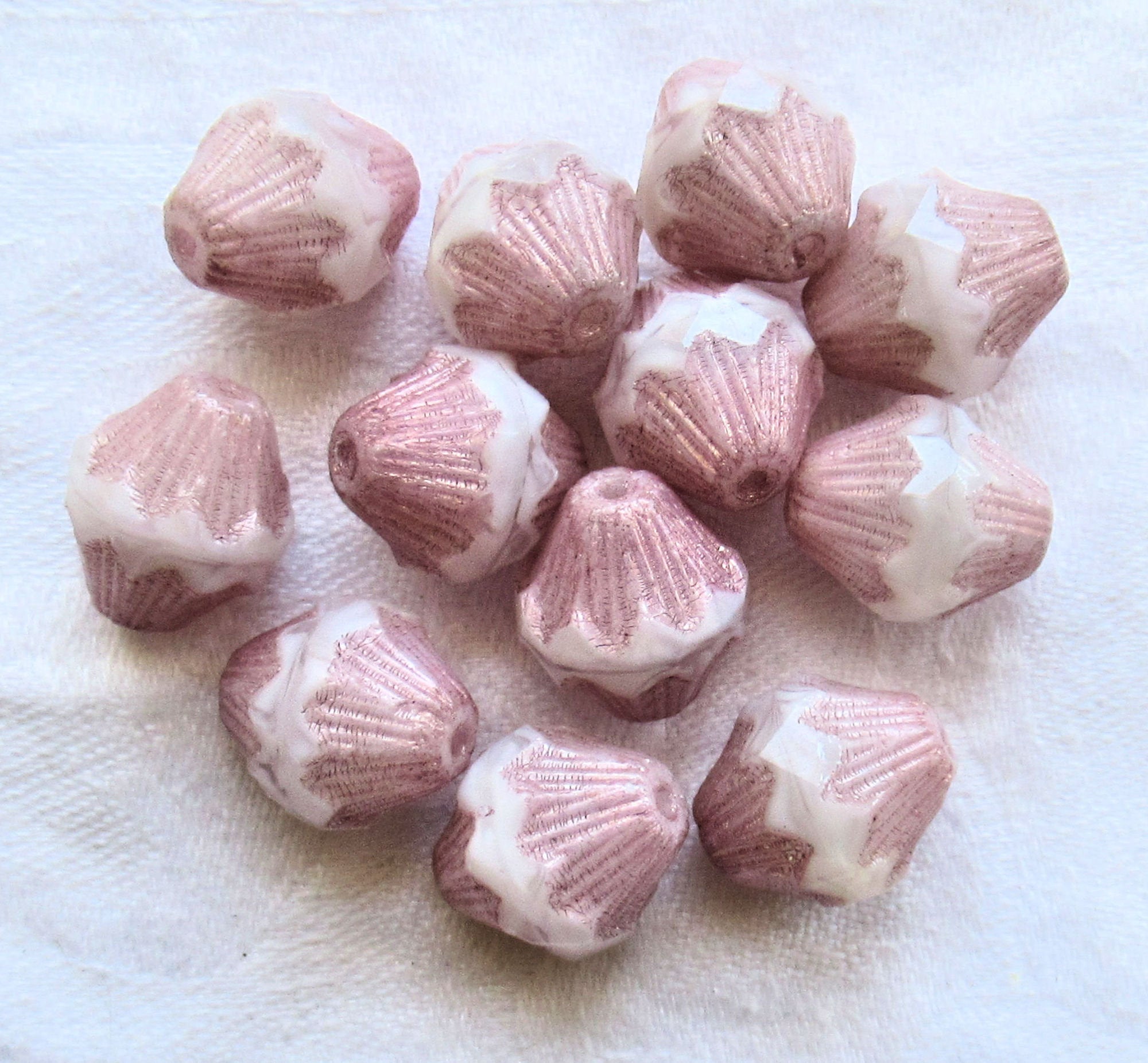 Lot of five 13mm Czech glass bicones - large opaque pink and white pink - chunky, faceted bicone beads, C5901 - Glorious Glass Beads
