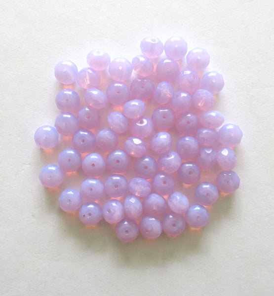 25 Czech glass puffy rondelle beads - 6 x 9mm milky lavender / alexandrite / lilac fire polished faceted beads C00731