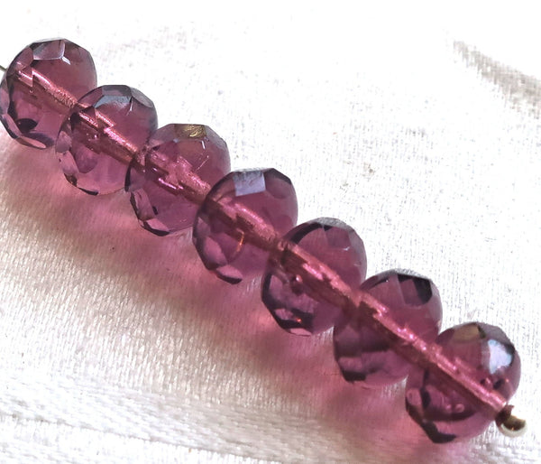 25 Czech glass faceted puffy rondelles, 6 x 8mm transparent amethyst or purple, rondelle beads on sale 3801 - Glorious Glass Beads