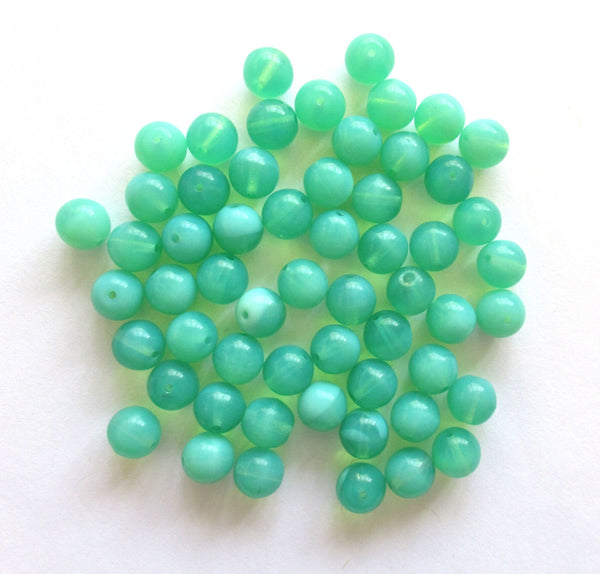 Lot of 25 8mm Czech glass druks - translucent jade green opal smooth round druk beads C0034