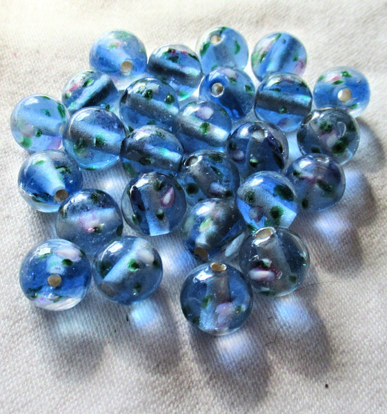 Lot of ten 10mm sapphire blue smooth round floral druk beads - made in India glass flower druks C7901