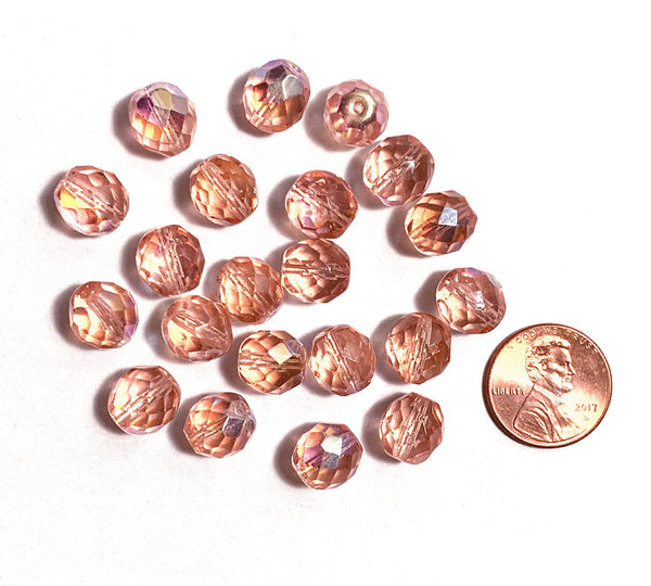 Twenty Czech glass fire polished faceted round beads - 10mm rosaline pink AB beads C0521
