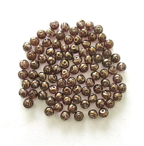 25 6mm Czech glass snail beads - baroque round iridescent lumi brown beads - C0052