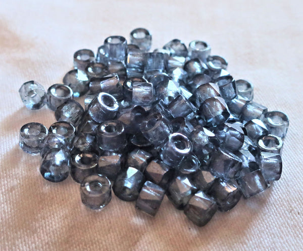 Lot of 50 6mm Czech glass faceted pony, roller or crow beads - lumi blue large hole, fire polished, faceted beads C15150