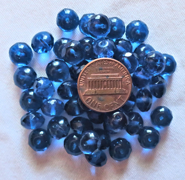 Lot of 25 6mm capri blue Czech glass beads - firepolished faceted round beads - C2525