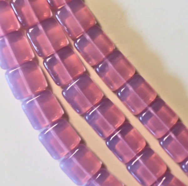 Lot of 25 9mm one hole flat square Czech glass beads - translucent milky pink C9601 - Glorious Glass Beads