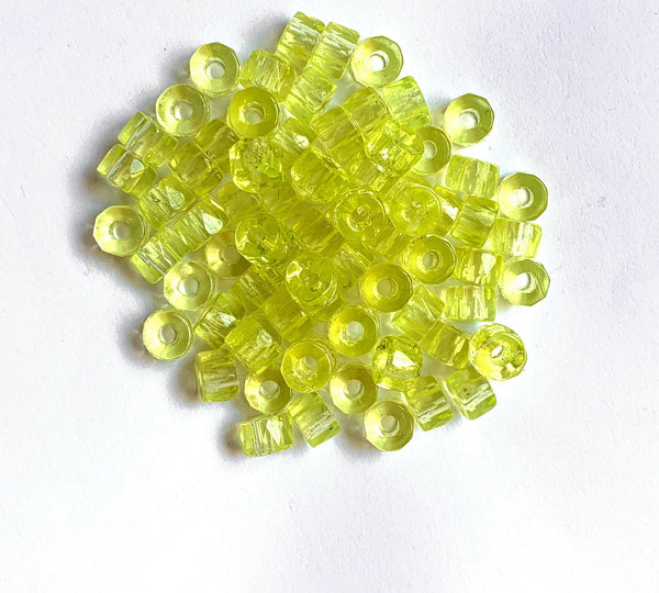 Lot of 25 9mm Czech glass faceted pony or roller beads - jonquil yellow - large hole glass crow beads C0951