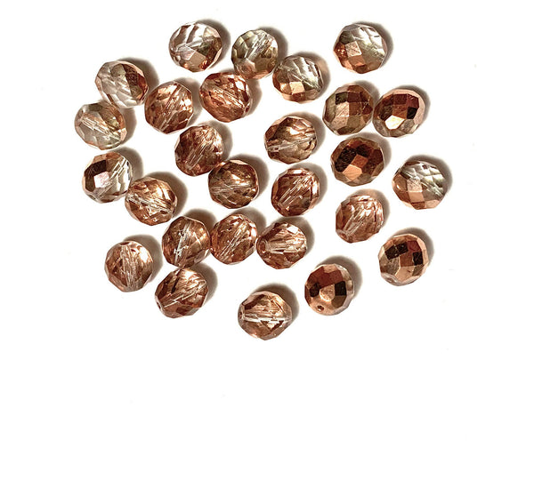 Twenty Czech glass fire polished faceted round beads - 10mm half copper & crystal beads C0029
